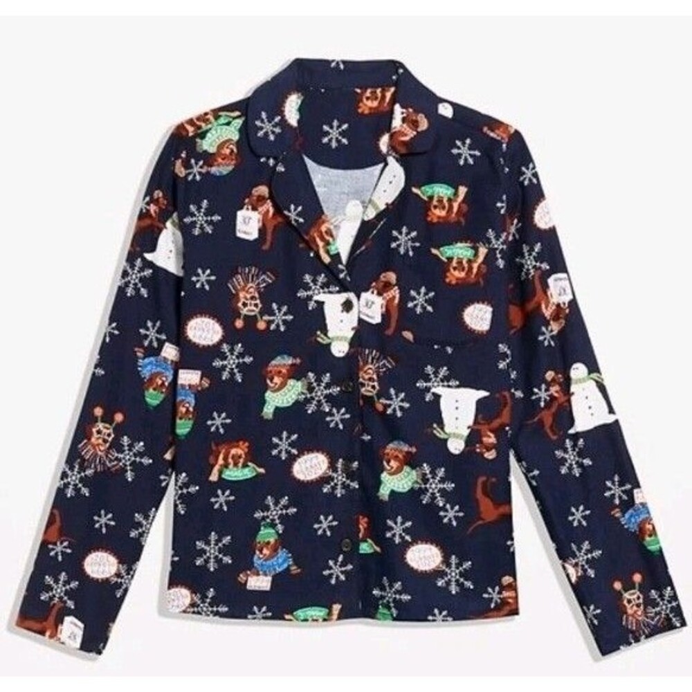 NWT Women's Old Navy Flannel Pajama Top Shirt Size XS On Magic Mascot Christmas